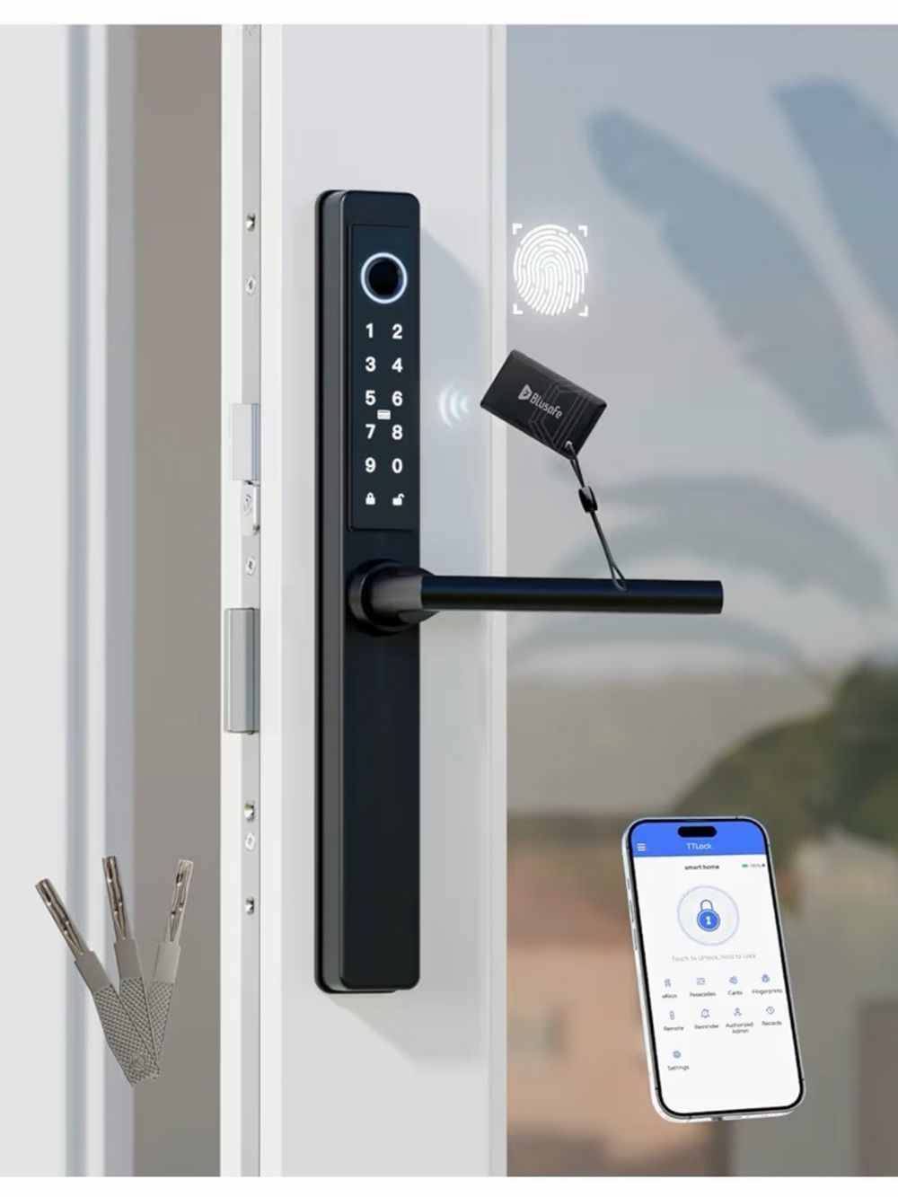 Smart Electronic Door Lock with Keypad and Fingerprint - Black